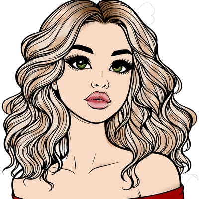 realistic girl with wavy hair and lips