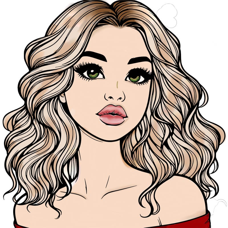 realistic girl with wavy hair and lips