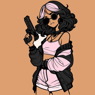 stylish teenage girl with gun