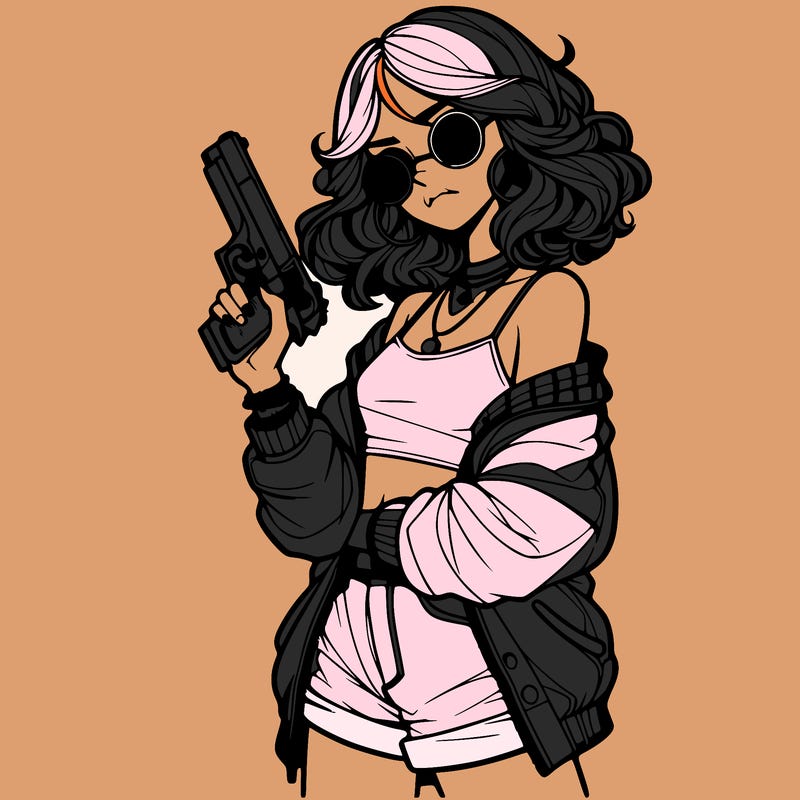 stylish teenage girl with gun