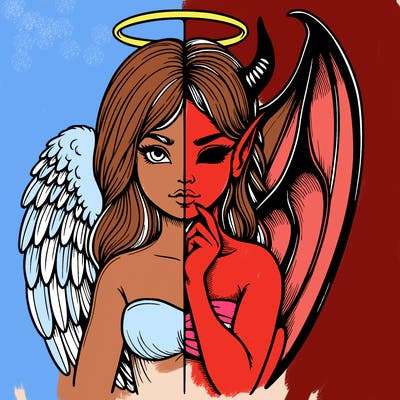 realistic angel half demon
