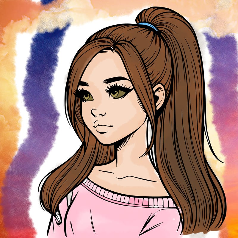 realistic girl with a high ponytail