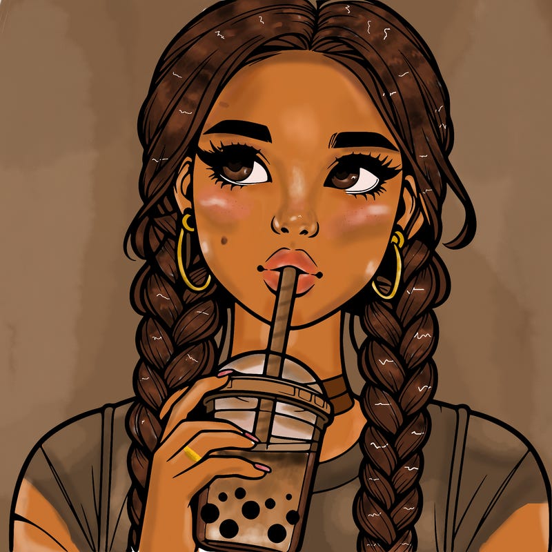 realistic girl with braided hair drinking boba