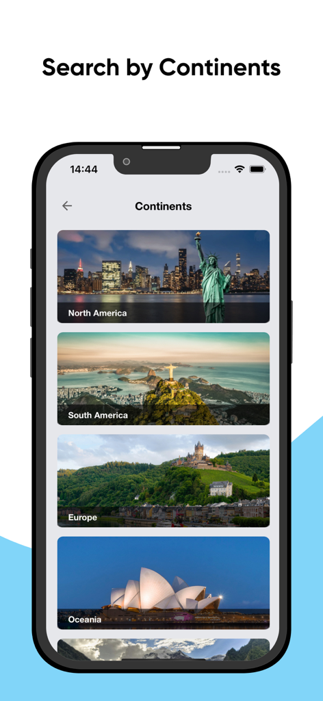 Live Street Camera View - A mobile app interface displaying a menu to search for live camera views by continent including North America and Europe