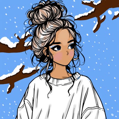 realistic girl with messy bun and oversized clothing