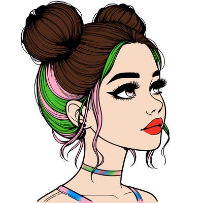 realistic girl with buns on the top of her head