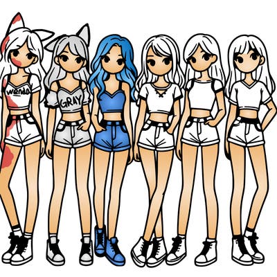 a group of girls wearing crop tops and shorts