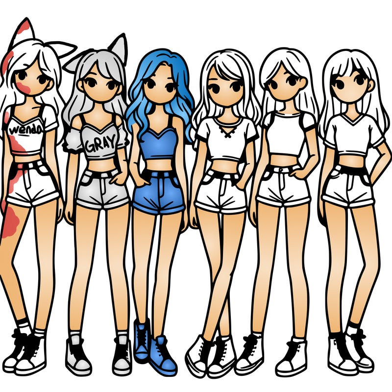 a group of girls wearing crop tops and shorts