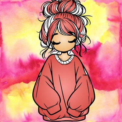 girl with baggy sweatshirt and messy bun