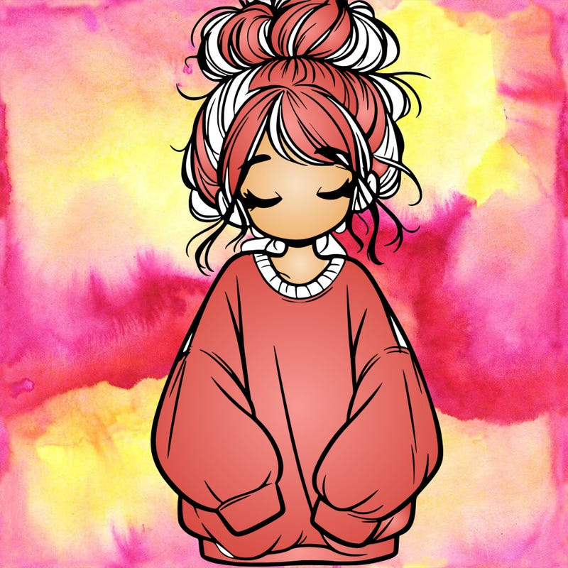 girl with baggy sweatshirt and messy bun