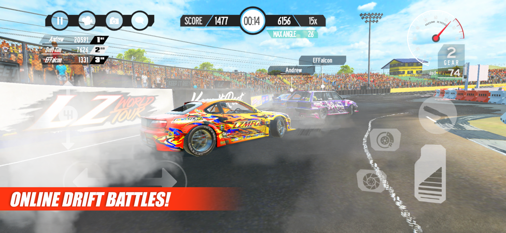 Drift Runner: Racing Masters - Drift Runner Racing Masters의 온라인 배틀 중 탠덤 드리프트를 수행하는 두 대의 자동차