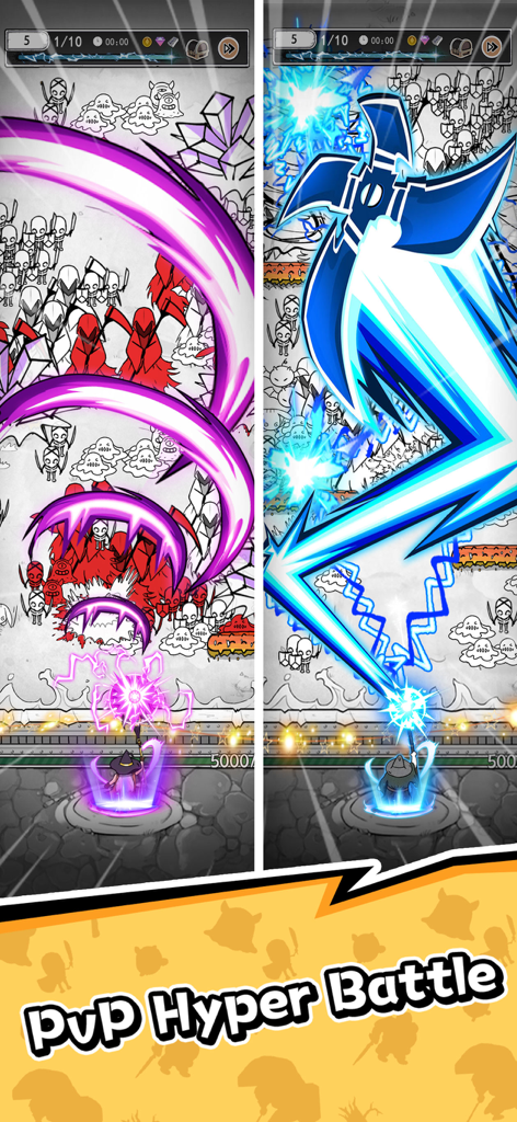 Doodle Magic: Wizard vs Slime - Wizard casting powerful magic spells against enemy hordes in PvP Hyper Battle mode