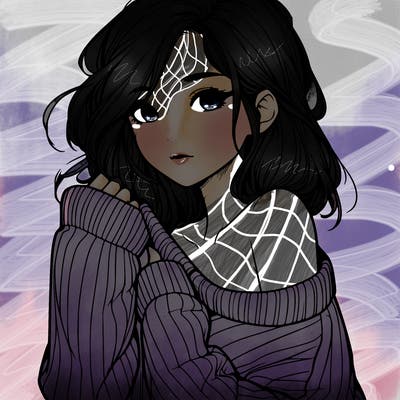 realistic girl with a sweater falling off shoulder