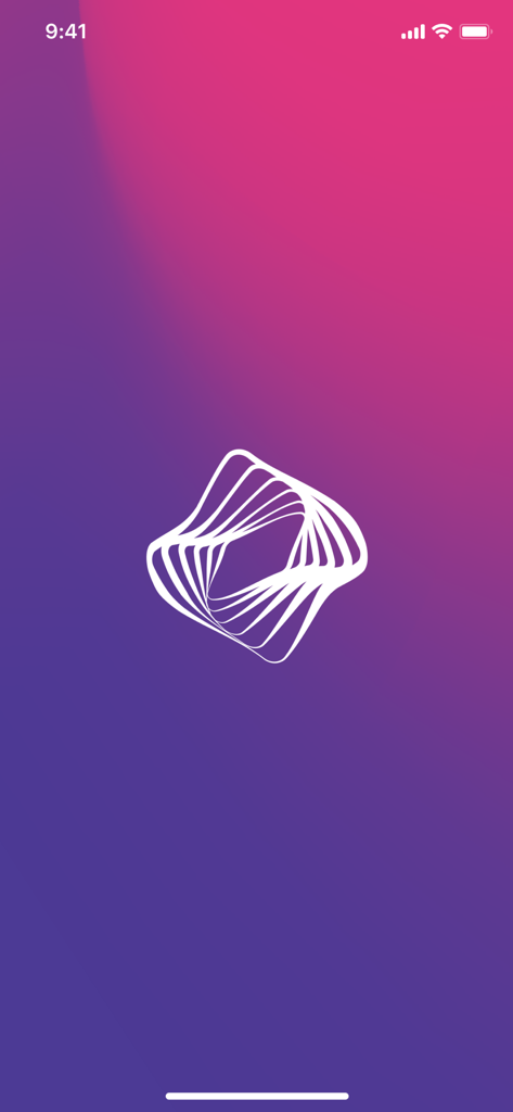 Kasper dental practice management app splash screen with white geometric logo on a purple gradient background