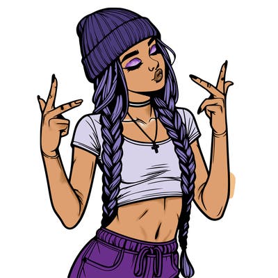 realistic teenage girl with braids and a beanie and crop top doing 🫶🏼