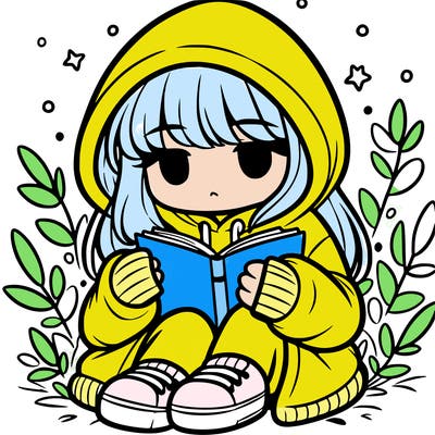 girl in oversized hoodie reading a book