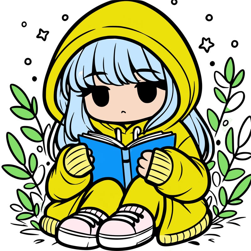 girl in oversized hoodie reading a book