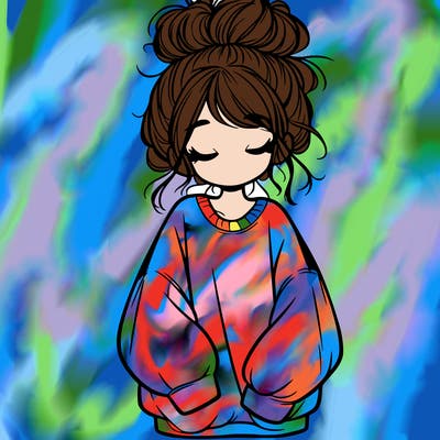 girl with baggy sweatshirt and messy bun