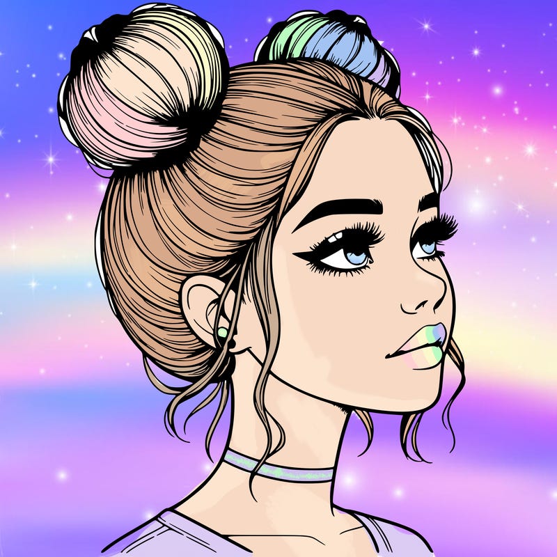 realistic girl with buns on the top of her head