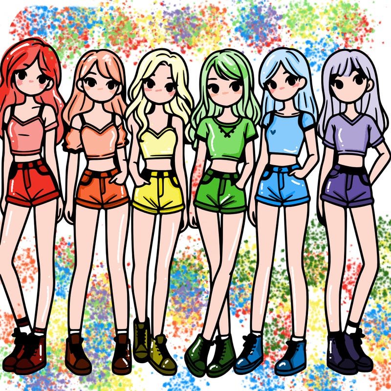 a group of girls wearing crop tops and shorts