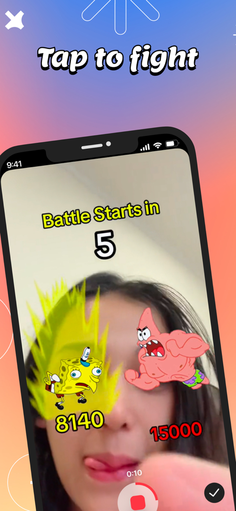 This or That: Filter Challenge - Una chica usando el modo de desafío de filtro de tocar para luchar