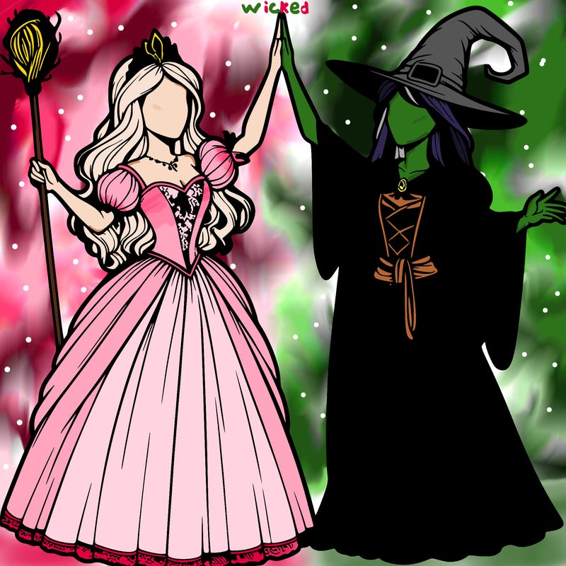 detailed realistic split of a princess and a witch