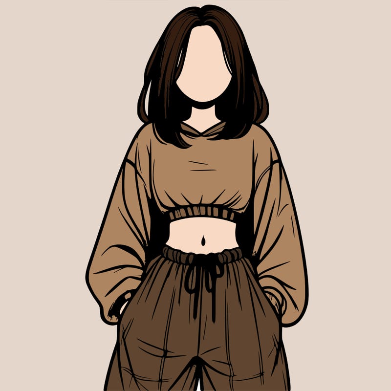 realistic girl faceless with baggy pants and a crop top