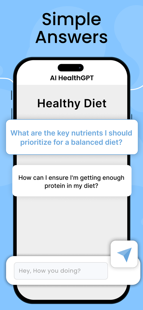 Chatbot AI Healthcare app interface for dietary and nutrition advice