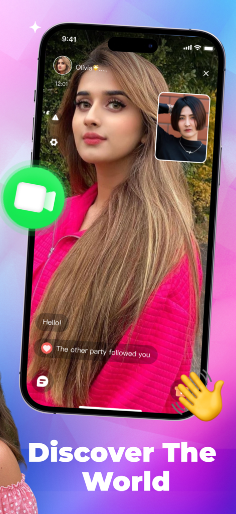 Live video chat interface on the YOYO app with the slogan Discover The World