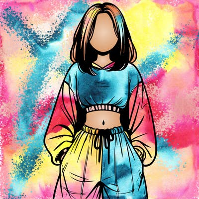 realistic girl faceless with baggy pants and a crop top