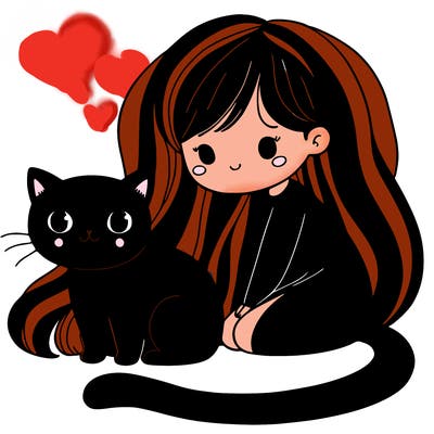 black cat sitting on a black girl