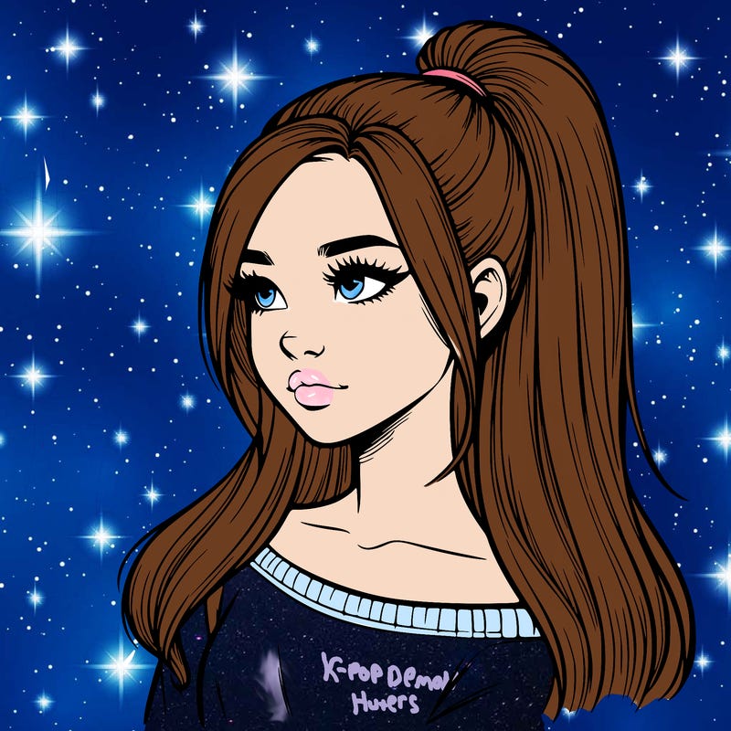 realistic girl with a high ponytail