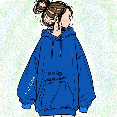realistic girl with a oversized sweatshirt on and a bun