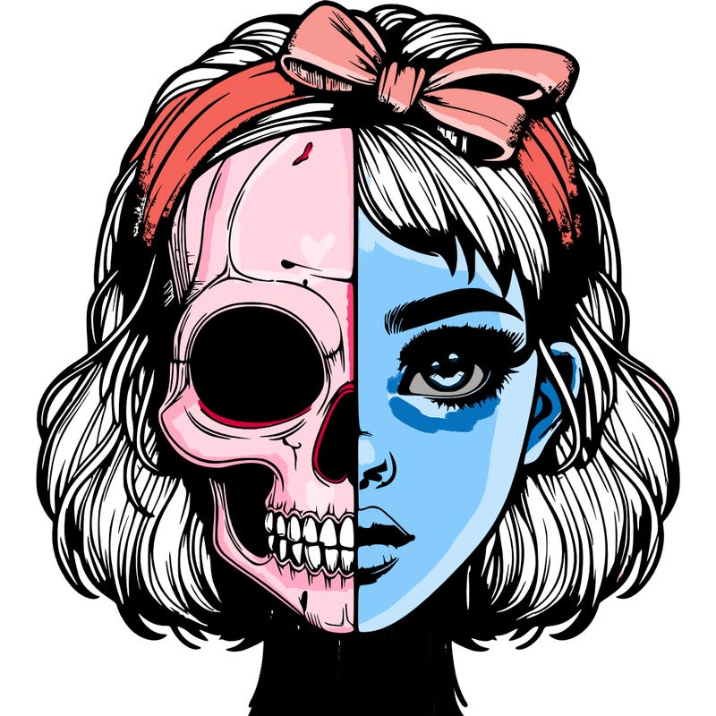 realistic girl with half skull mask
