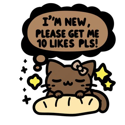 kitty taking a nap dream talking and saying "i'm new, please get me at least 10 likes pls!!"