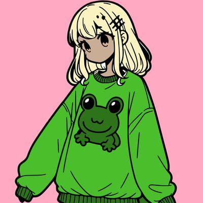 girl wearing frogging sweatshirt
