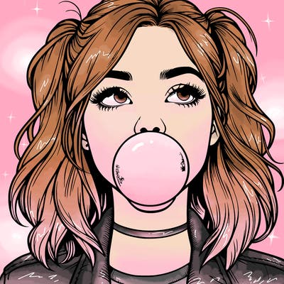 realististic girl blowing bubble -gum