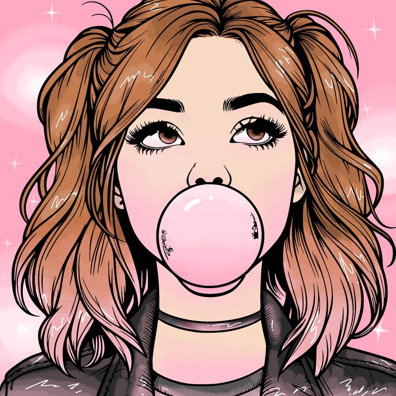 realististic girl blowing bubble -gum
