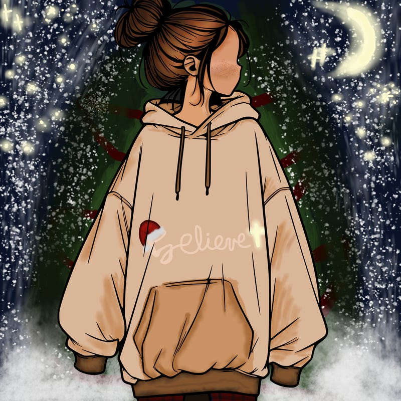 realistic girl with a oversized sweatshirt on and a bun