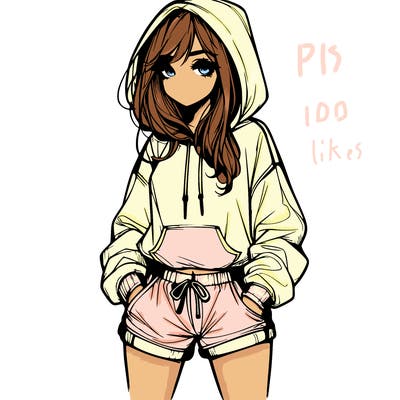 realistic girl in shorts and hoodie