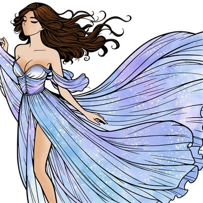 realistic woman in dress flowing the the wind
