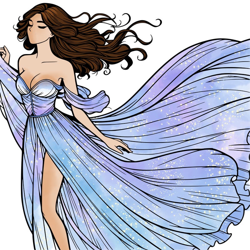 realistic woman in dress flowing the the wind