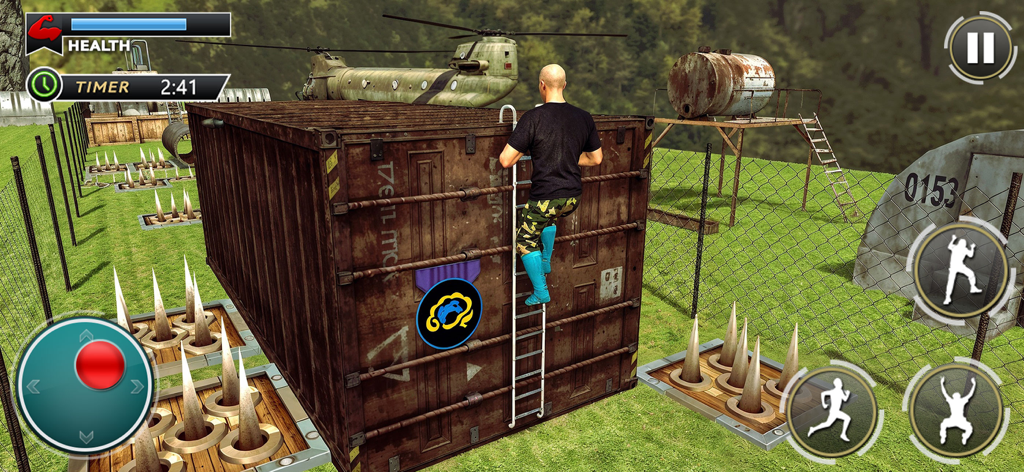 US Army Survival Training - A cadet climbing a container ladder in a military obstacle course within the US Army Survival Training game.