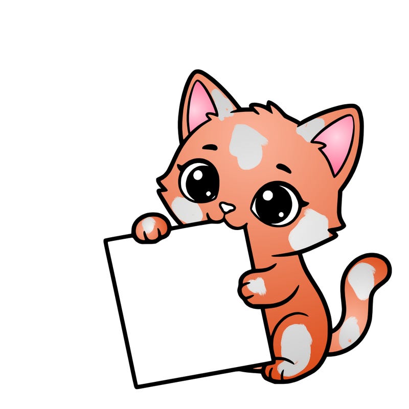 a small cat with a blank sheet of paper in its hand. the cat is sooooooo cute!