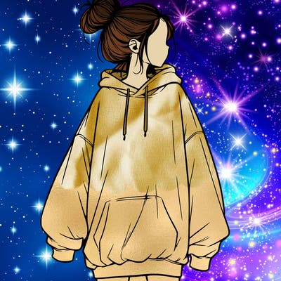 realistic girl with a oversized sweatshirt on and a bun
