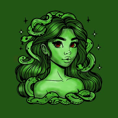 realistic girl with snakes as hair