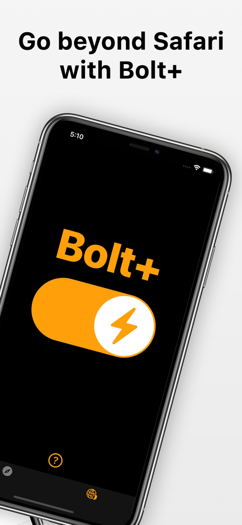 Screenshot, der den Bolt+ systemweiten Werbeblocker-Umschalter auf einem iPhone-Bildschirm zeigt.