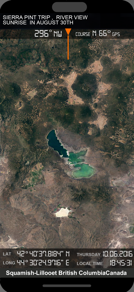 Compass i16 GeoTag GPS Camera - Satellite map display with integrated GPS coordinates and compass data