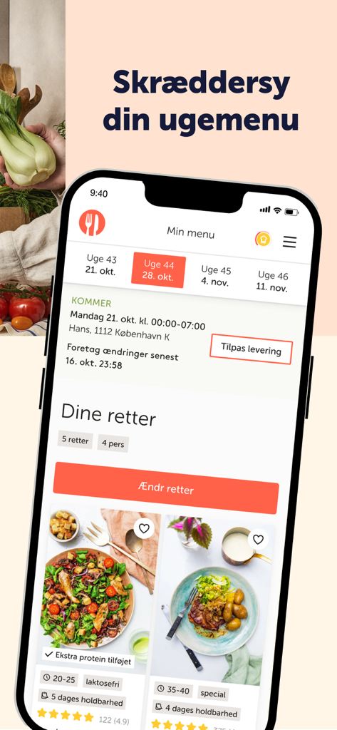 RETNEMT - RetNemt mobile app screen showing weekly meal plan customization and healthy recipes
