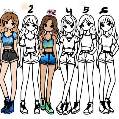 a group of girls wearing crop tops and shorts